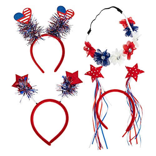 NIYANGLE 4 Stück Teiliges Independence Day Haarband Dekorative Party Haarschmuck Hoops Langlebige Farbechte Stirnbänder für Festliche Versammlungen und Fotos Geeignet für Damen und Junge von NIYANGLE