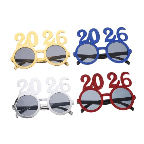 NIYANGLE 4 Stück Teiliges Silvester Brillen mit Glitzer in Gold Silber Blau und Rot Bunte Partybrillen für Neujahrsfeiern Fotorequisiten und Festliche Accessoires für Besondere Anlässe von NIYANGLE