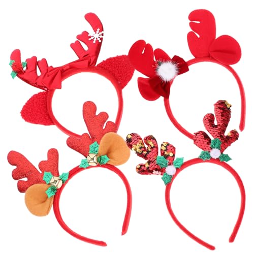NIYANGLE 4 Stück Teiliges Weihnachts Stirnband mit Glitzernden Rentier Geweihen Komfortablem und Festlicher Haarschmuck für Weihnachtsfeiern Party und Festliche Anlässe von NIYANGLE