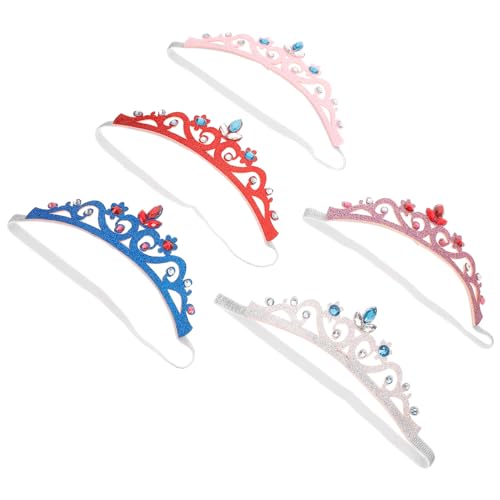 NIYANGLE 5 Stück Teiliges Mädchen Krone Haarband Glitzernde Haaraccessoires Silber Rot Blau für Niedliche Fotos und Festliche Anlässe von NIYANGLE