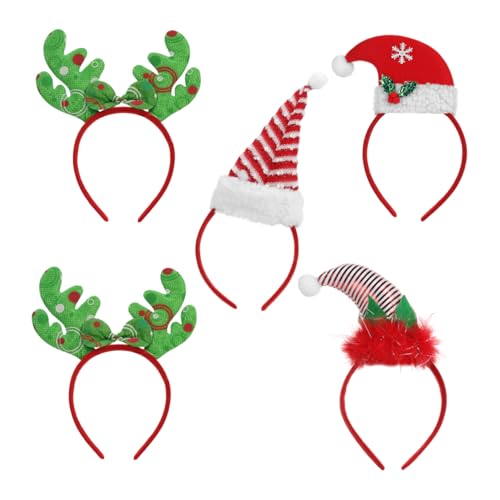 NIYANGLE 5 Stück Teiliges Weihnachts Haarreif Erwachsene Weiche Leichte Stirnbänder mit Rentier Geweih und Hut Komfortabel Allergiefrei Langlebig für Festliche Partydekoration von NIYANGLE