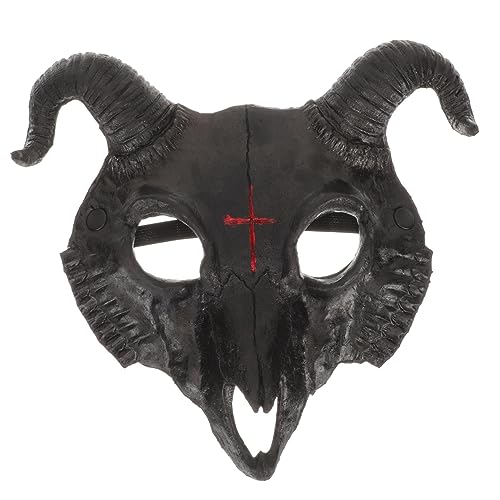 NIYANGLE 5 Stück Ziegenmaske Halloween Tiermaske aus PU mit Hörnern Umweltfreundlich Atmungsaktiv Einzigartiges Design für Party Cosplay und Festival Dekoration Schwarze Vollgesichtsmaske von NIYANGLE