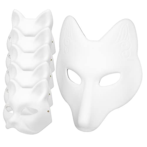 NIYANGLE 5 Weiße Fuchsmaske DIY zum Bemalen Elastisch Verstellbar Halloween Party Maske Cosplay Kostüm für Fasching Maskerade und Kostümpartys für Erwachsene von NIYANGLE