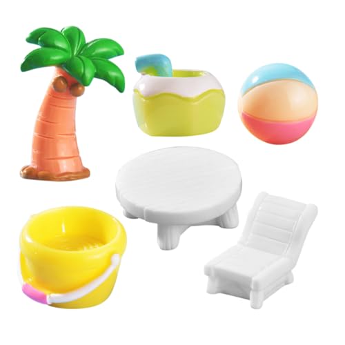NIYANGLE 6 Stück Sommer-Strand-Harz-Ornamente Miniatur-Mikro-Landschaftsdekorationen Winzige Strandfiguren Für Die Heimdekoration Küstenmotiv-Harz-Ornamente DIY-Strandszene-Requisiten von NIYANGLE