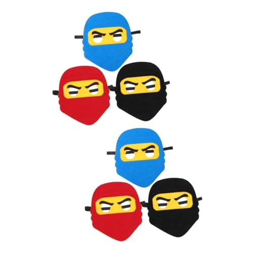 NIYANGLE 6 Stück Teiliges Ninja Filzmasken mit Elastischem Band Cartoon Stil Piraten Augenklappe in Rot Blau Schwarz für Fasching Party Cosplay Langlebig und Angenehm Passend von NIYANGLE