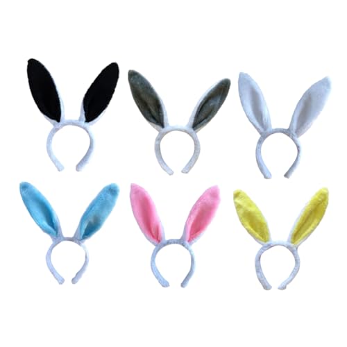 NIYANGLE 6 Stück Teiliges Plüsch Hasenohren Haarreifen Leichte Tier Stirnbänder als Lustiger Haarschmuck für Fasching Party Festival und Fotorequisiten Vielseitige Kopfbedeckung für Damen von NIYANGLE