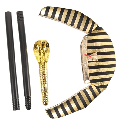 NIYANGLE Ägyptisches Kostümzubehör Pharaonenhut mit Goldfarbenem Schlangenzepter Vielseitiges Party Accessoire für Halloween Cosplay und Themenfeste Passend für Herren und Damen von NIYANGLE