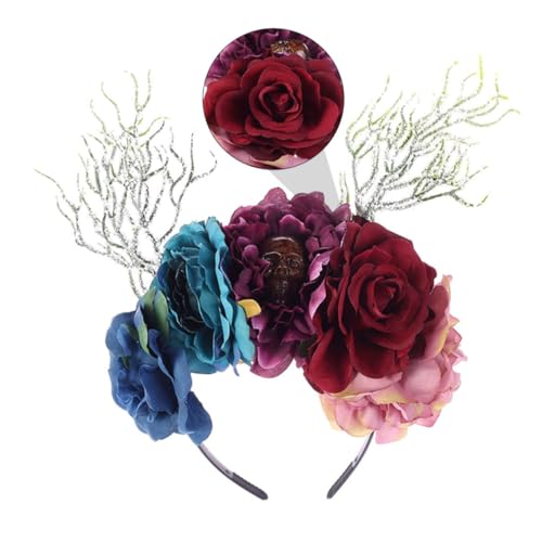 NIYANGLE Bunter Rosenblüten Haarreif mit Halloween Kostüm Haarschmuck Party Karneval Zubehör von NIYANGLE