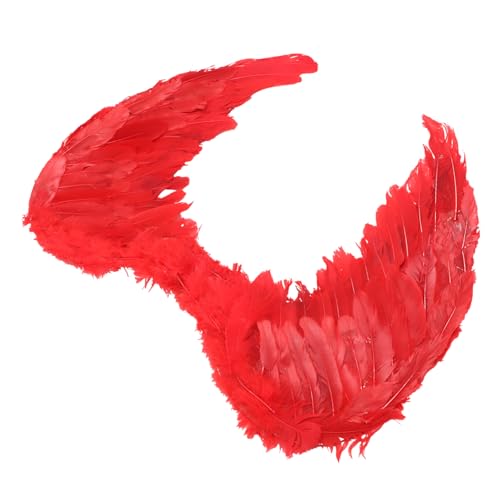 NIYANGLE Engelsfederflügel Kostüme Märchenkostüm Für Mädchen Rosa Halloween-engel Weiße Feenflügel Kind Dekorationen Feenflügel Für Erwachsene Mädchenkostüm Party Rot Gänsefedern von NIYANGLE