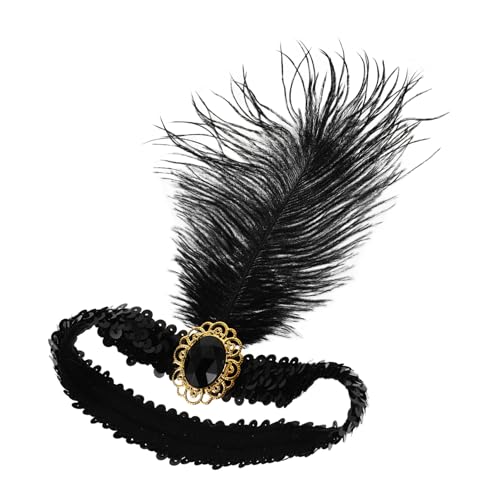 NIYANGLE Federkopfschmuck Flapper-kopfbedeckung Halloween-flapper-stirnband Strass-flapper-stirnband Tragen Vintage-kopfbedeckungen Mit Federn Paillette Party Plastik Black von NIYANGLE