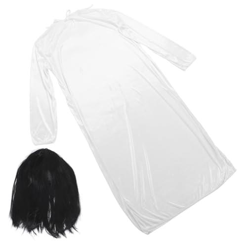 NIYANGLE Gruseliges Brautkleid für Halloween mit Schwarzer Perücke Weißes Kostüm für Cosplay Partys und Rollenspiele für Vampir Hexe und von NIYANGLE