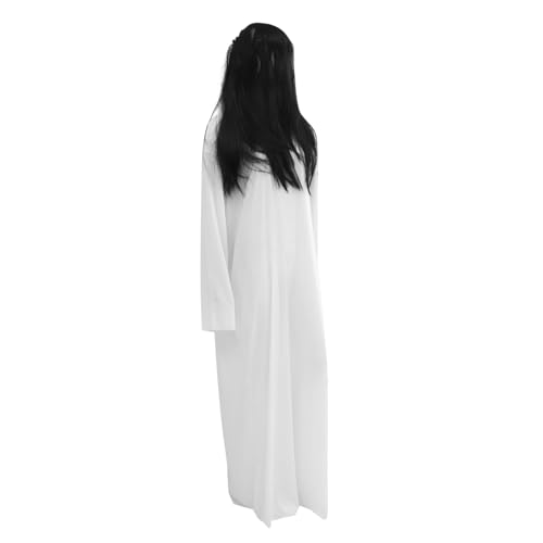 NIYANGLE Halloween Cosplay Damenkostüm Weißes Kleid und Schwarze Perücke Set Gruseliges Geisterkostüm für Halloween Karneval Haunted House Verkleidung Atmungsaktiv und Leicht für NIYANGLE Halloween Cosplay Damenkostüm Weißes Kleid und Schwarze Perücke Set Gruseliges Geisterkostüm für Halloween Karneval Haunted House Verkleidung Atmungsaktiv und Leicht für von NIYANGLE