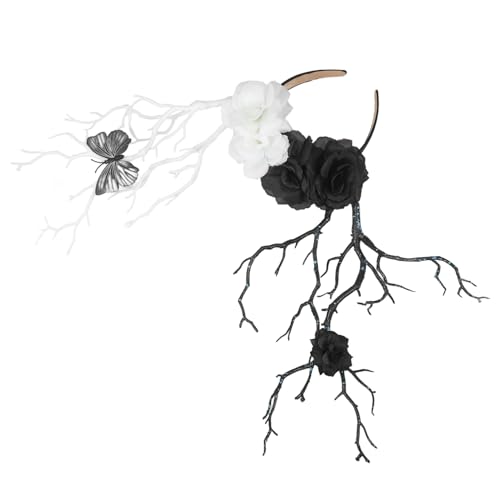 NIYANGLE Halloween Gothic Haarreif Dunkle Rosen Blüten Kopfband für Kostümpartys und Cosplay für Halloween Dekoration und Foto Requisiten von NIYANGLE