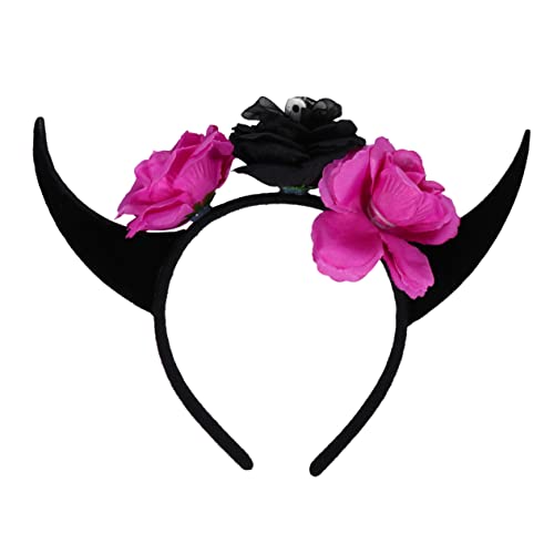 NIYANGLE Halloween Haarreif mit Floralen Hörnern und Design Langlebiger Kopfschmuck für Damen Haarschmuck für Halloween Kostüme und Party Auffälliges Accessoire mit Rosenverzierung von NIYANGLE