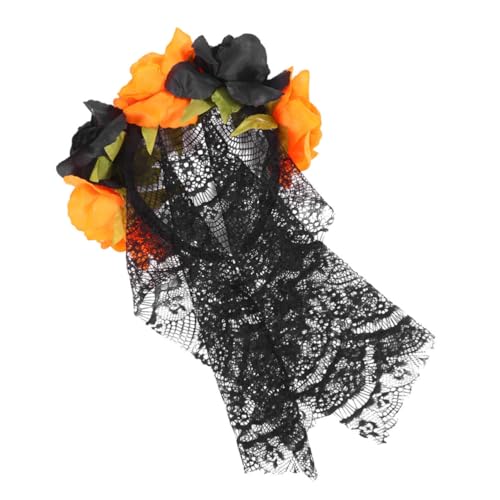 NIYANGLE Halloween Haarreif mit Künstlichen Blumen und Schwarzem Spitzen Leichtes Party Haarband für Damen Rutschfestes Cosplay Accessoire für Halloween und Kostümpartys von NIYANGLE