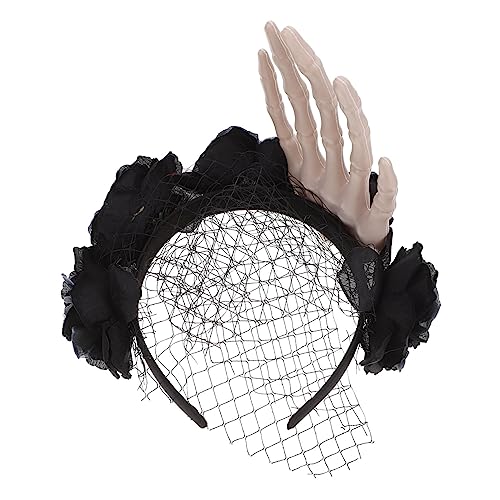 NIYANGLE Halloween Haarreif mit Skeletthand und Künstlichen Rosen Kopfschmuck Accessoire für Halloween Karneval und Kostümpartys Bequem und für Damen Geeignet von NIYANGLE