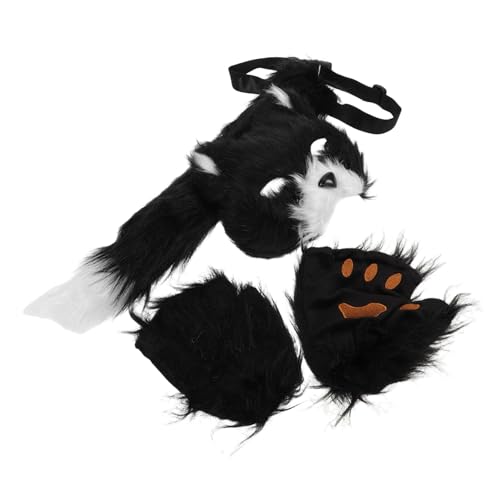 NIYANGLE Halloween -Katzenanzug Kostüm Fuchsmaske für Damen Zubehör für Katzenkostüme Maskerade-Maske für Frauen Katzenmasken-Cosplay Cosplay-Tierkostüme Frau Katzenmaske Kunstfell Schwarz von NIYANGLE