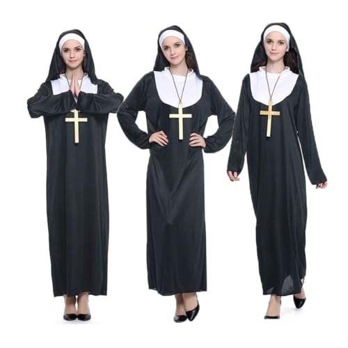 NIYANGLE Halloween Kostüm Damen Nonne Teilig Komfortabel Klassisch Robe Headscarf Großes Cosplay Party Zubehör für Halloween Kostüme Frauen von NIYANGLE