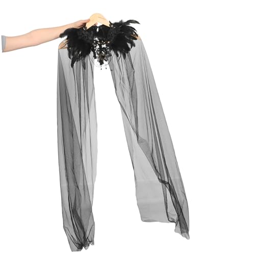 NIYANGLE Halloween Reaper Cape Schwarzer Tüllumhang Vampirkostüm Mittelalterlicher Zauberer Umhang Verstellbar Für Halloween Party Cosplay Hochzeit Brautmodenschal von NIYANGLE