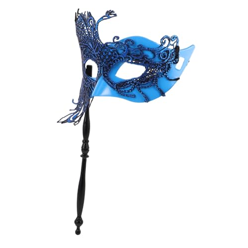 NIYANGLE Handgehaltene Masquerade Stabmaske Damen Spitzenstickmasken Elegantes Halbes Gesicht für Karneval Halloween Kostümparty Zubehör Großem Pfauenblau von NIYANGLE