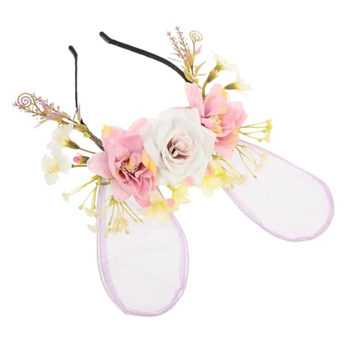 NIYANGLE Hasenohren Haarband mit Blumen Süßes Kaninchenohr Stirnband für Mädchen Dekoratives Tierohren Stirnband für Cosplay und Partys von NIYANGLE