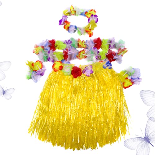 NIYANGLE Hawaiian Style Kinderkostüm Set Teiliges Set mit Grasrock Blumenkranz Armbändern und Halsgirlande für Luau und Strandpartys Gelb NIYANGLE Hawaiian Style Kinderkostüm Set Teiliges Set mit Grasrock Blumenkranz Armbändern und Halsgirlande für Luau und Strandpartys Gelb von NIYANGLE
