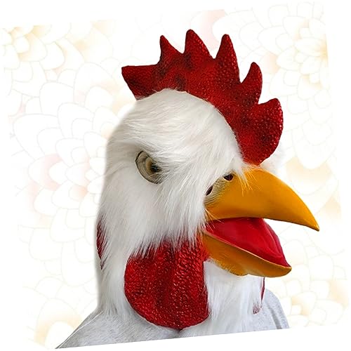 NIYANGLE Lustige Weiße Hühnerkopf Maske aus Hautfreundlichem Material Realistische Vollkopf Hahn Maske für Halloween Karneval Kostümparty und Cosplay Atmungsaktiv und Komfortabel zu Tragen von NIYANGLE