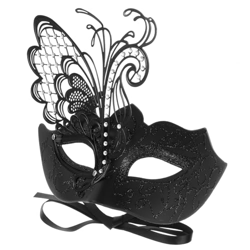 NIYANGLE Luxuriöse Schwarze Metall Eisen Schmetterlings Maske Halbes Gesicht für Halloween Karneval Maskenball Cosplay Party Erwachsene Leichte Masquerade Augenmaske von NIYANGLE