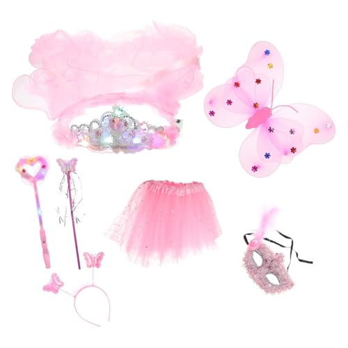 NIYANGLE Mädchen Feen Kostüm Set Teilig mit Leuchtender Krone Rosa Tüllrock Glitzerflügeln und Zauberstab Bequeme Materialien für Bühne Karneval und Rollenspiele NIYANGLE Mädchen Feen Kostüm Set Teilig mit Leuchtender Krone Rosa Tüllrock Glitzerflügeln und Zauberstab Bequeme Materialien für Bühne Karneval und Rollenspiele von NIYANGLE