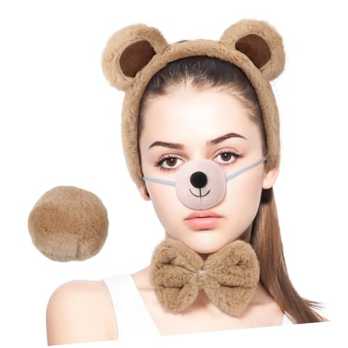 NIYANGLE Niedliches Bärenohren Stirnband Set mit Elastischer Schleife Flauschiges Cosplay Kostüm Zubehör für Halloween Party Weiches Haarreif mit Bärennase und Komfortabel und Langlebig NIYANGLE Niedliches Bärenohren Stirnband Set mit Elastischer Schleife Flauschiges Cosplay Kostüm Zubehör für Halloween Party Weiches Haarreif mit Bärennase und Komfortabel und Langlebig von NIYANGLE