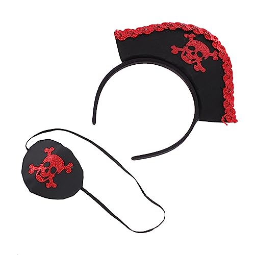 NIYANGLE Piratenkostüm Set Haarreif und Schädel Augenklappe Leichtes Cosplay Zubehör für Halloween Karneval Themen Party und Erwachsene von NIYANGLE