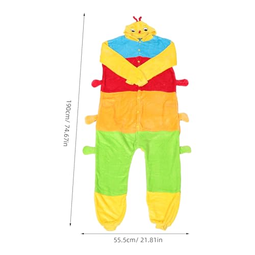 NIYANGLE Plüsch-Raupen-Pyjama: Bunter Cartoon-Onesie für Paare – Bequeme Flanell-Hauskleidung für den Winter – Lustige und Festliche Nachtwäsche von NIYANGLE