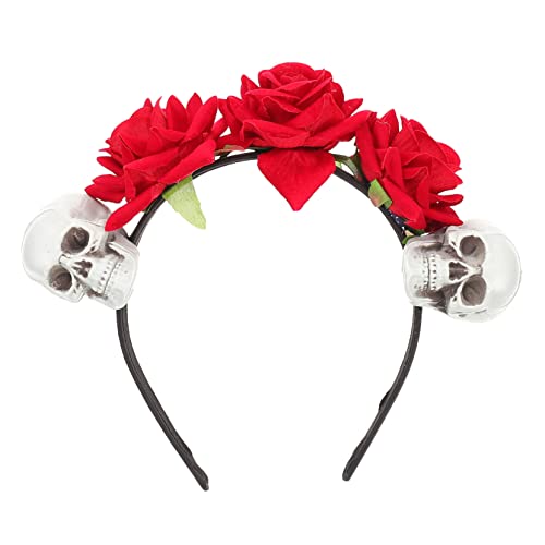 NIYANGLE Rosen Skull Haarreif mit Roter Blume Halloween Haarschmuck für Damen Perfektes Accessoire für Kostümpartys und Bühnenauftritte von NIYANGLE