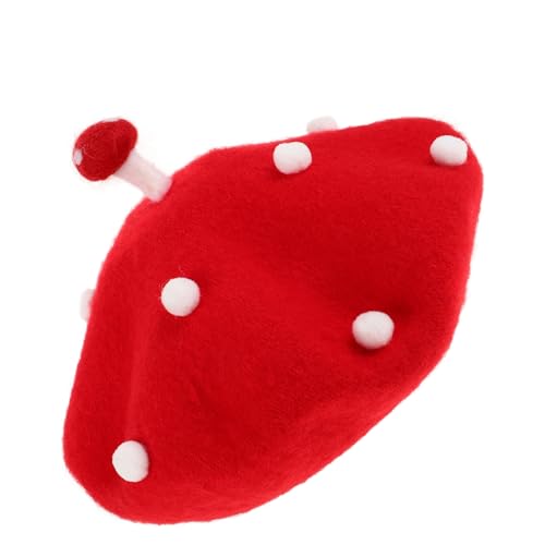 NIYANGLE Rotes Pilz muster Baskenmütze Damen Barett Künstlerstil Französische Wollmütze Modische Kawaii Lolita Maler Cap für Mädchen und Damen von NIYANGLE