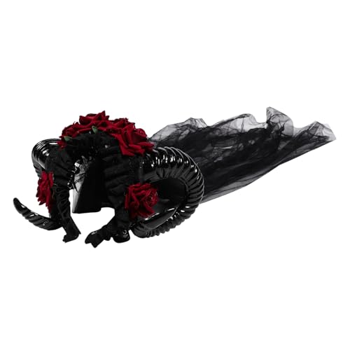 NIYANGLE Schafhorn Haarband mit Rosenblüten Cosplay Accessoire für Partys und Festivals Leicht und Wiederverwendbar für Halloween und Andere Anlässe von NIYANGLE