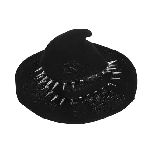 NIYANGLE Steampunk Hexenhut Damen Halloween Strickmütze mit Nieten Gothic Stil Handgestrickt Warmes Wollähnliches Accessoire für Cosplay Karneval Festliche Kostümierung von NIYANGLE