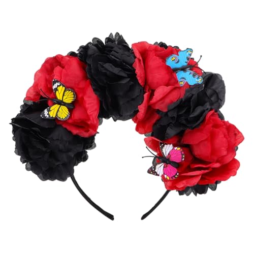 NIYANGLE Stirnband Aus Künstlichen Blumen Blumenkostüm Für Erwachsene Mexikanischer Haarschmuck Blumenstirnband Für Frauen Mexikanisches Blumenstirnband Black Seidentuch von NIYANGLE