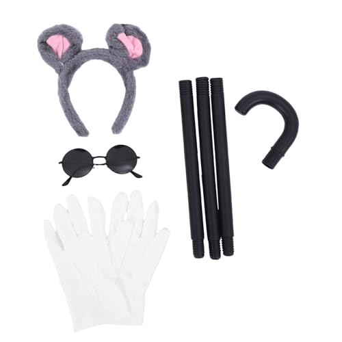 NIYANGLE Teiliges Maus Kostüm Set für Damen Realistisches Ohr-stirnband Sonnenbrille Blindenstock und Weiße Handschuhe Leichtes Atmungsaktives Halloween Cosplay Zubehör von NIYANGLE