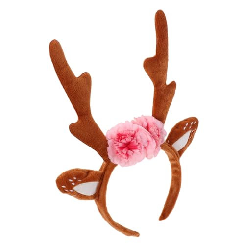 NIYANGLE Weihnachtliches Hirschgeweih-Haarreif mit Geweih Ohren und Blumen Minimalistisches Design Vielseitiges Party-accessoire für Halloween Weihnachten Familienfeiern und Kostüme von NIYANGLE