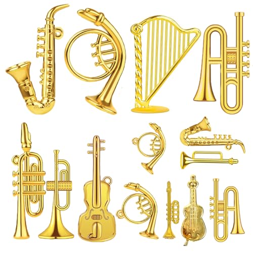 Weihnachtsmusikinstrument-Ornamente, Puppenhaus, Musikinstrumente, Violine, Trompete, Saxophon, Gitarre, Mini-Figur, Ornament, Weihnachtsbaum, hängende Dekorationen, Musik-Partyzubehör, 14 Stück von NIYANGLE
