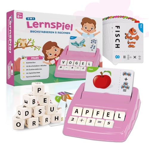Buchstaben Lernspiel ABC Montessori Lernen ab 4 5 6 Jahre Vorschule Zahlen Rechnen Schulanfänger 1 Klasse Geschenk für Vorschulkind Lernspielzeug Einschulung (Rosa) von NIYYAH