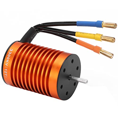 NIZUUONE 3300 KV Bürstenloser Motor mit Hoher Torsion Wasserdichtem Motor für 1/10 RC -Auto Aluminiumlegierung Orange von NIZUUONE