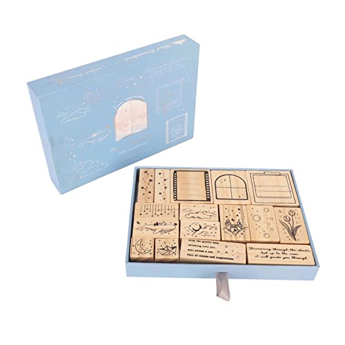 NIZUUONE Delicate Set Holzquadrat -Stempel für Tagebuch, Genaues Druck, Umweltfreundliches Wetter, 15 Dichtungen für Planer (Typ 1) von NIZUUONE