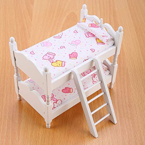 NIZUUONE Holzbettspielzeug für Holzpuppenbett für 1/12 Puppenhaus und Puppe, Exquisites und Leuchtend Rosa, Entwickeln die Kognitiven Fähigkeiten von Kindern (PINK) von NIZUUONE