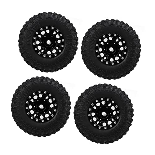 NIZUUONE RC-Aluminium-Leichtmetallräder und Gummireifen-Upgrade-Set für Axiales SCX24 1/24 RC-Auto, Besserer Griff und Handhabung für Offroad-Enthusiasten, 4PCS (Black) von NIZUUONE
