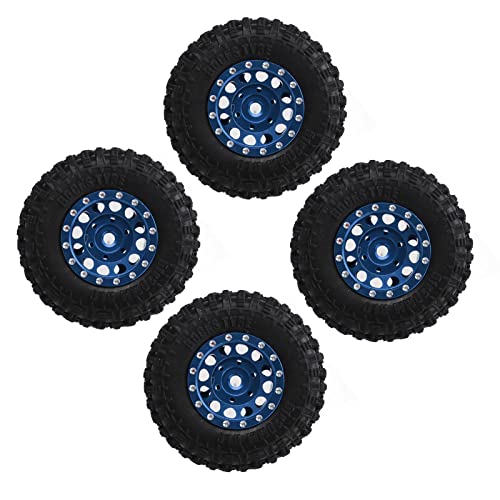 NIZUUONE RC-Aluminium-Leichtmetallräder und Gummireifen-Upgrade-Set für Axiales SCX24 1/24 RC-Auto, Besserer Griff und Handhabung für Offroad-Enthusiasten, 4PCS (Blue) von NIZUUONE