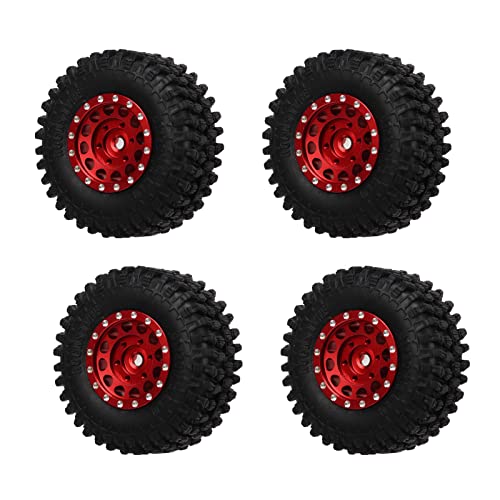 NIZUUONE RC-Aluminium-Leichtmetallräder und Gummireifen-Upgrade-Set für Axiales SCX24 1/24 RC-Auto, Besserer Griff und Handhabung für Offroad-Enthusiasten, 4PCS (Rot) von NIZUUONE
