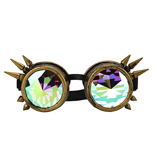NIZUUONE Steampunk -Schutzbrille Regenbogen Kaleidoskop Brillen Trippy Psychedelische Vintage -Brillen mit Verstellbaren Noses und Elastischen Banden für Halloween Partydekorationen (Bronze) von NIZUUONE
