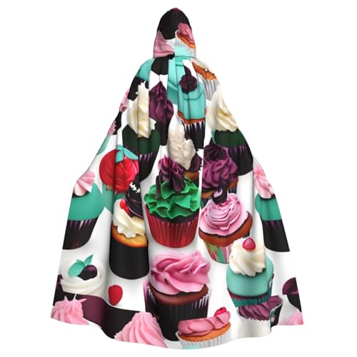 Delicious Cupcakes Print Halloween Hooded Comfortable Cloak Adult Fulllength For Medieval Cosplay Costumes von NImongt
