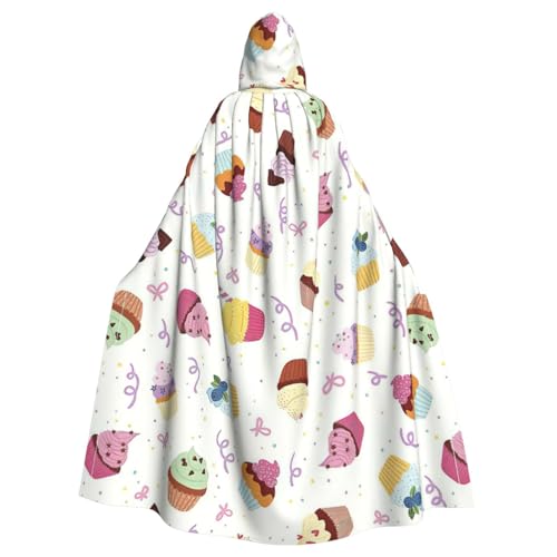Delicious Cupcakes Print Halloween Hooded Comfortable Cloak Adult Fulllength For Medieval Cosplay Costumes von NImongt